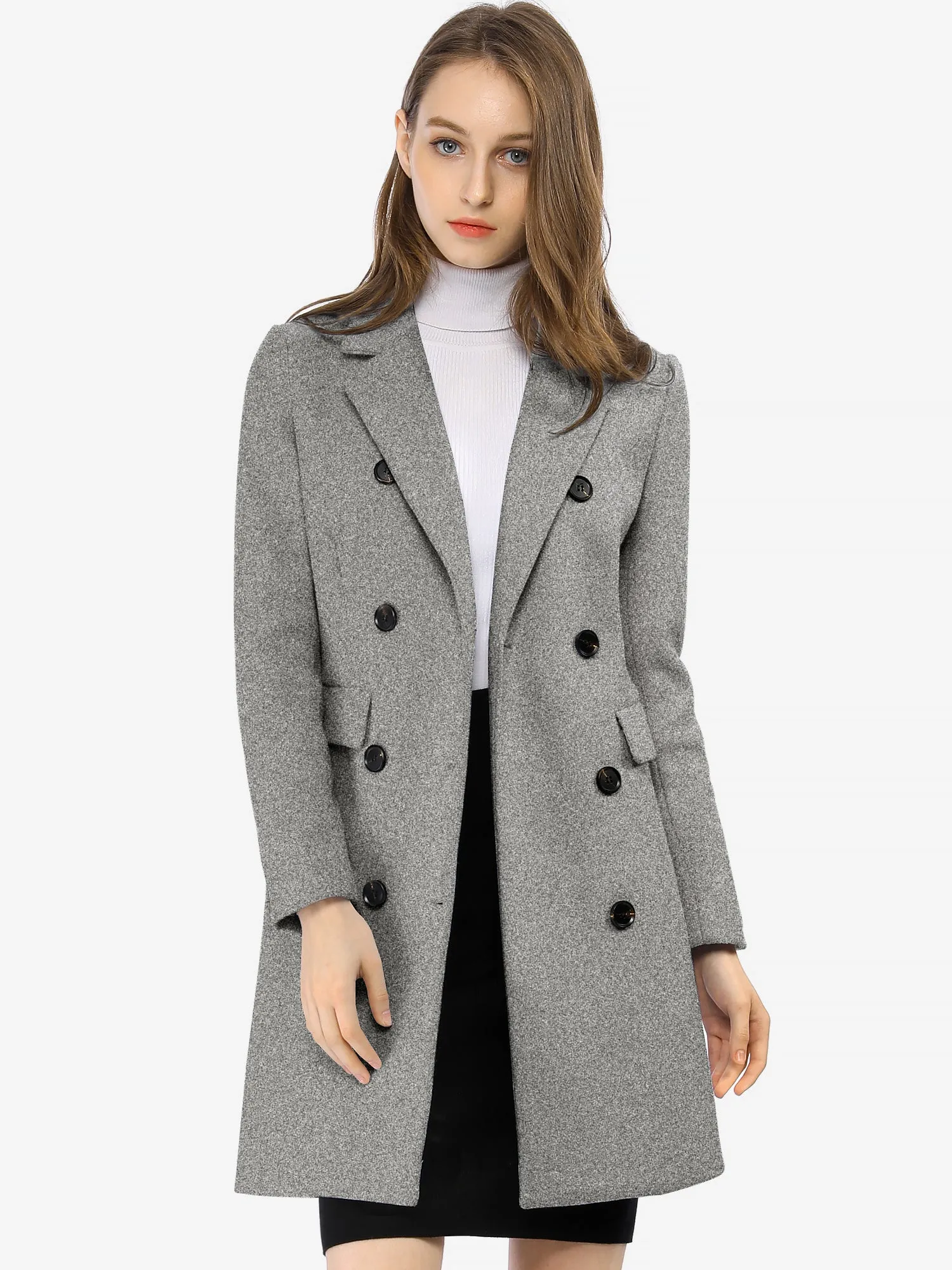 Winter Long Sleeve Notched Lapel Double Breasted Trench Coat