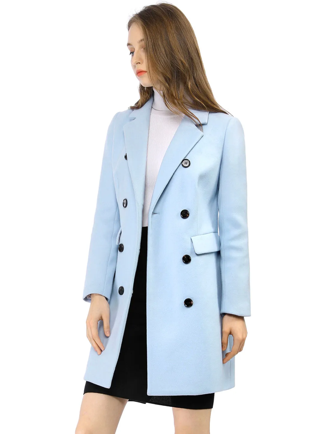 Winter Long Sleeve Notched Lapel Double Breasted Trench Coat