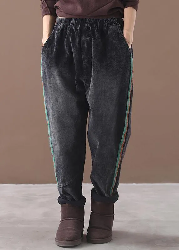 women casual loose black pants patchwork elastic waist wild trousers