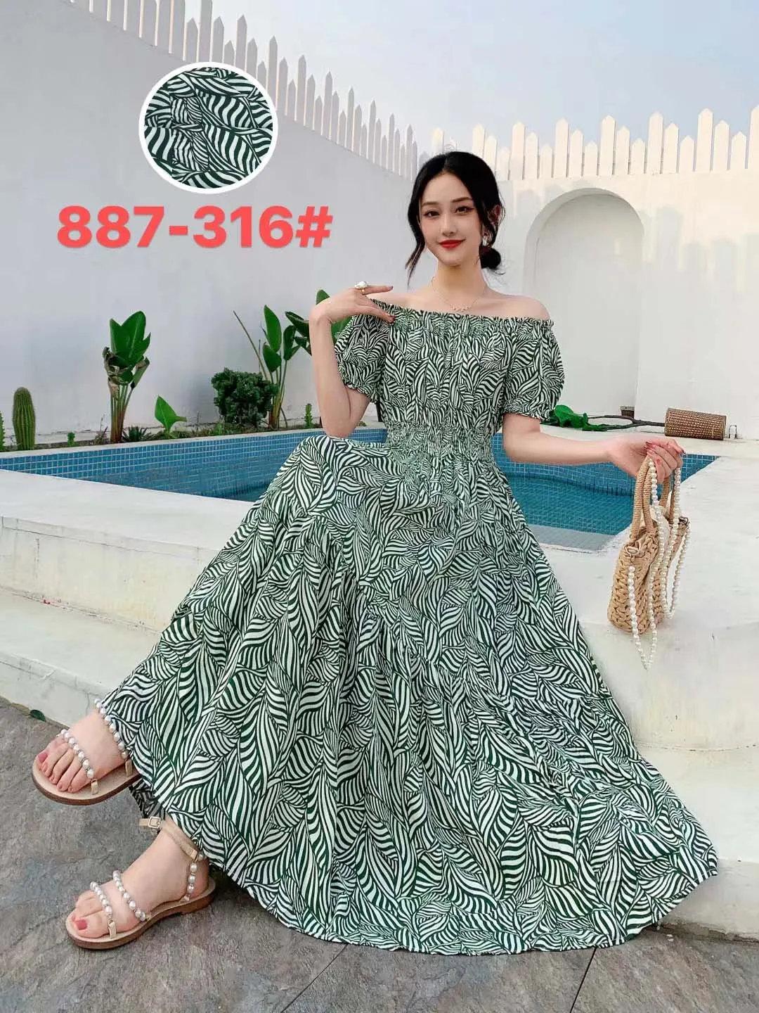 Women Summer Floral Printed Short Sleeves Long Maxi Vintage  Dress - WD8043