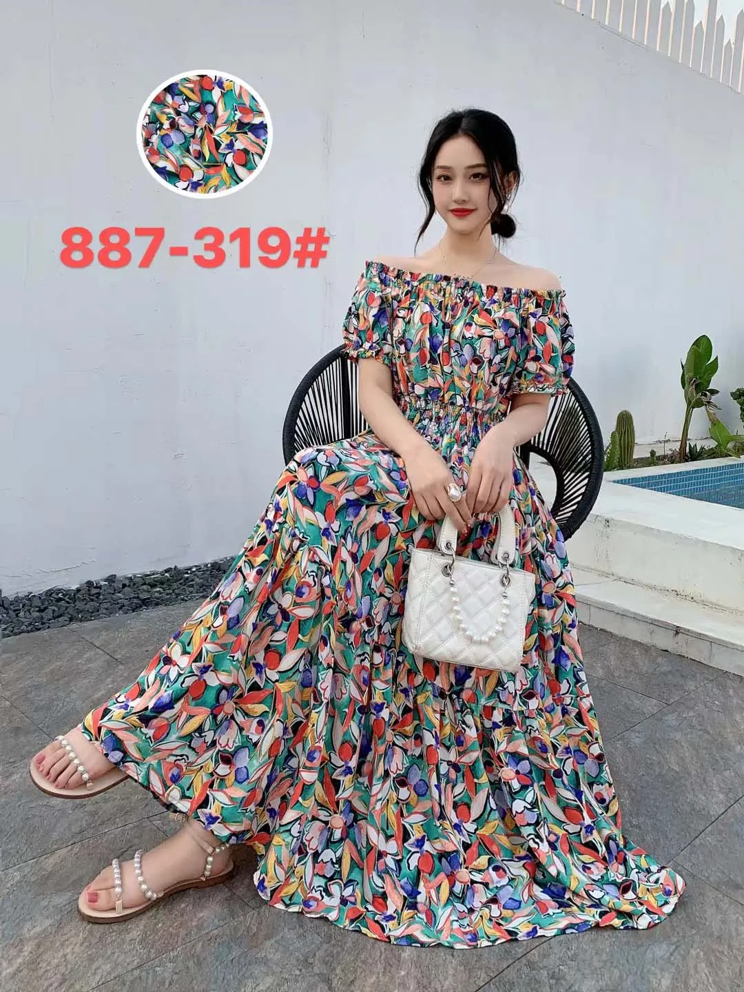 Women Summer Floral Printed Short Sleeves Long Maxi Vintage  Dress - WD8043