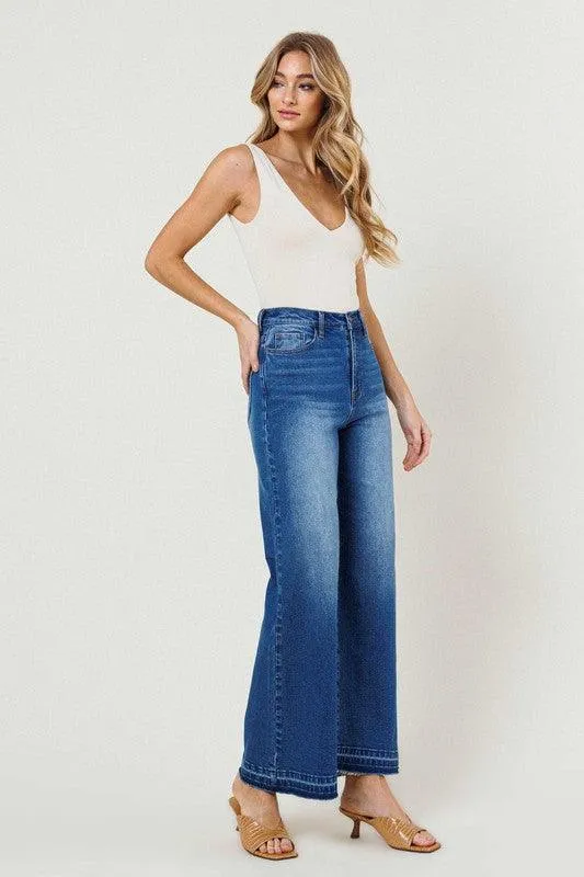 Womens Medium Blue High Waisted Wide Leg