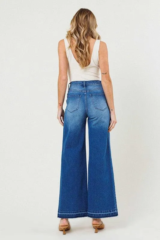 Womens Medium Blue High Waisted Wide Leg