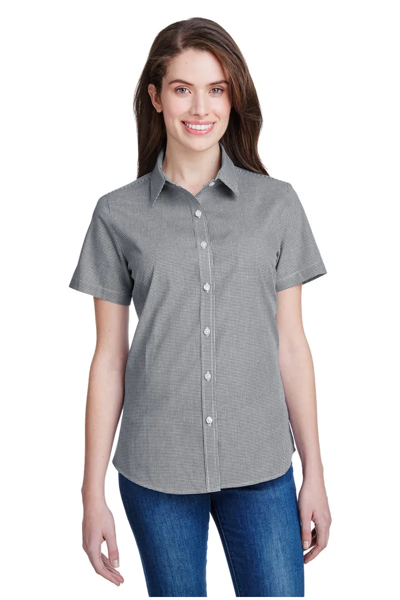 Women's Microcheck Short Sleeve Cotton Shirt (Black / White)