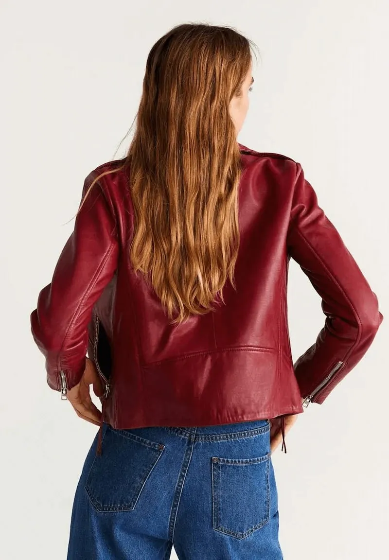 Women’s Red Leather Biker Jacket