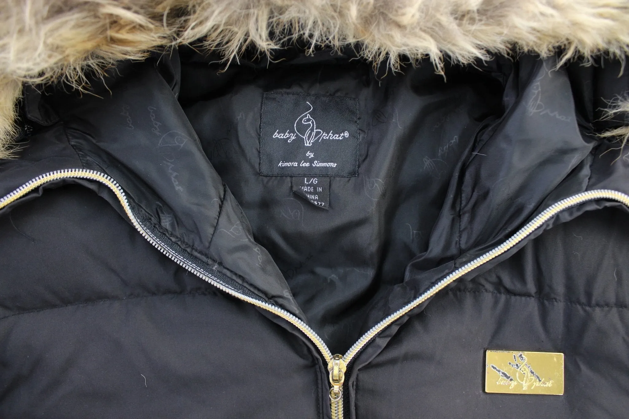 Women's Y2K Baby Phat Black & Gold Puffer Jacket