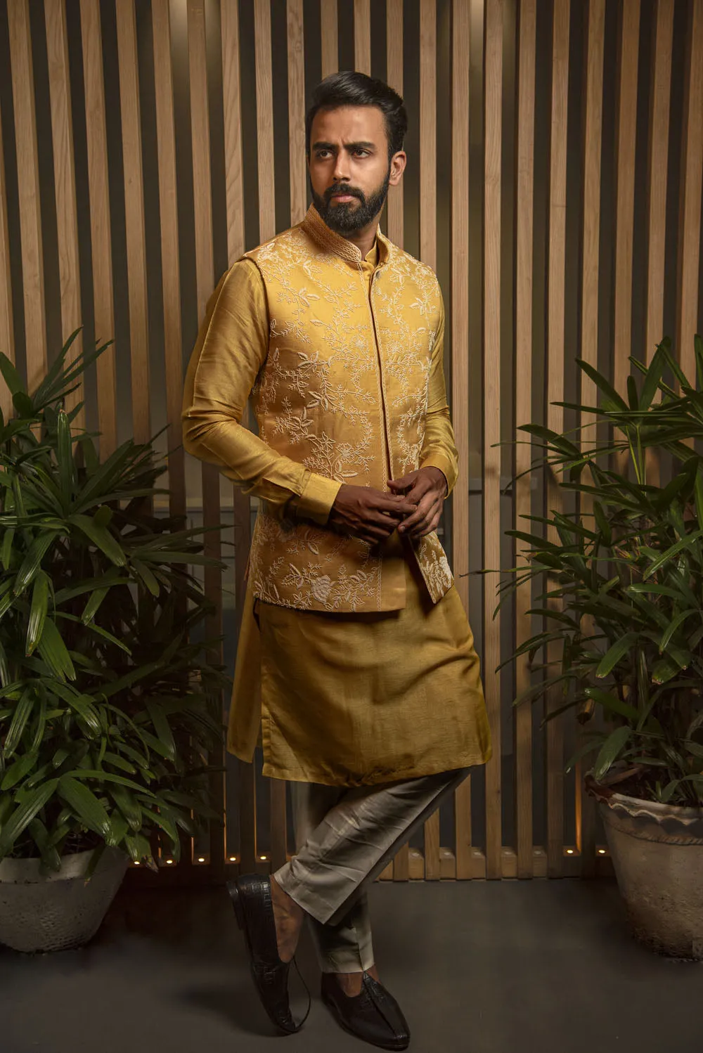 Yellow Embroidered Bandi With Kurta set