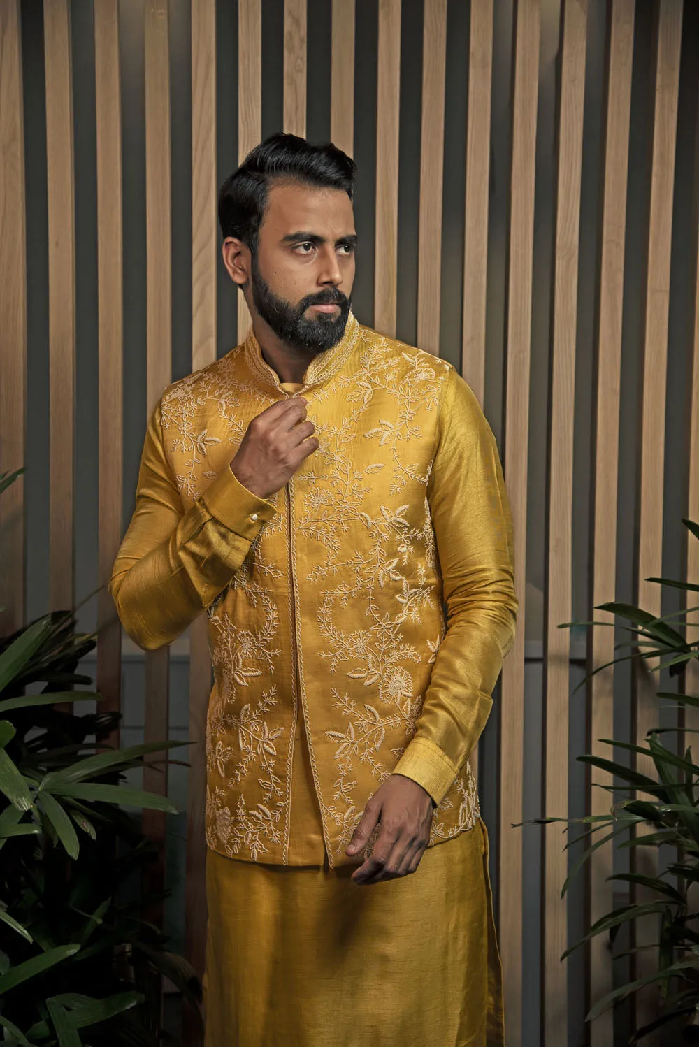 Yellow Embroidered Bandi With Kurta set